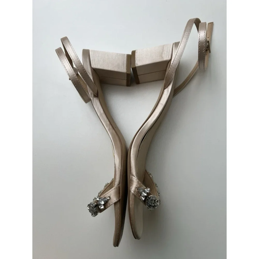 Jewel Badgley Mischka Women's Champagne Rhinestone Ankle Strap Sandals Size 6.5